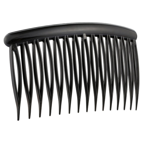 Black side combs in a pack of 4, featuring rounded teeth for a secure, snag-free hold and contoured shape for comfort.