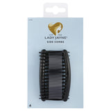 Set of four black side combs with rounded teeth for secure, snag-free hold and a contoured shape for all-day comfort.