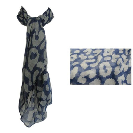 Sheer navy scarf with grey puffs, made from lightweight polyester, measuring 99 cm x 100 cm, perfect for versatile styling.