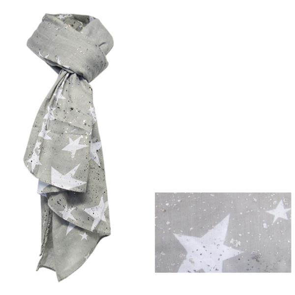 Elegant silver star pattern scarf made from premium polyester, versatile 93x174 cm for chic styling and warmth.