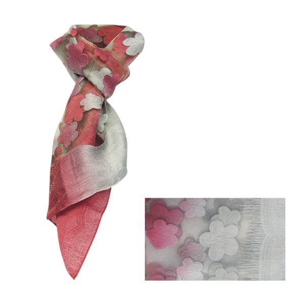 Lightweight Floral Sheer Scarf in rose and silver, measuring 67 cm x 180 cm, perfect for elegant year-round styling.