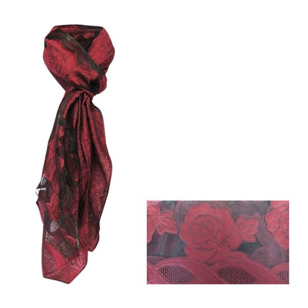 Lightweight rose red sheer scarf, crafted from 100% polyester, perfect for versatile styling and adding vibrant charm to outfits.