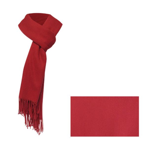 Classic red scarf measuring 70 x 180 cm, made from 100% polyester for stylish warmth and versatility in layering.