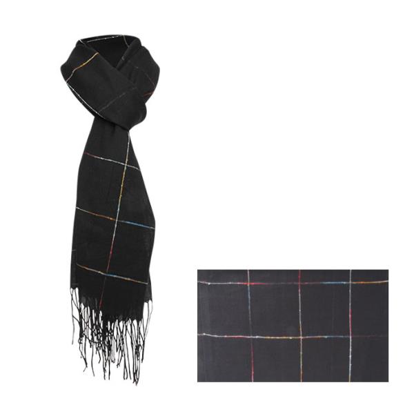 Stylish Colour Trim Black Scarf in 100% polyester, 70 x 180 cm, perfect for versatile, elegant styling in any season.