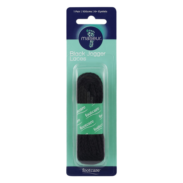 Footcare Black Jogger Laces 100cm, durable black laces for joggers and sneakers, perfect for a customized fit.