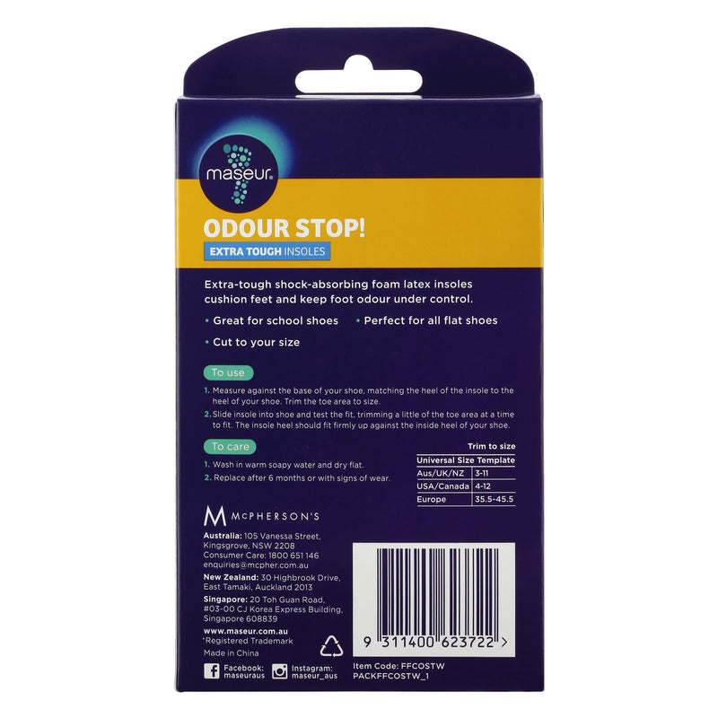 Footcare Odour Stop Extra Tough Insoles, 1 pair