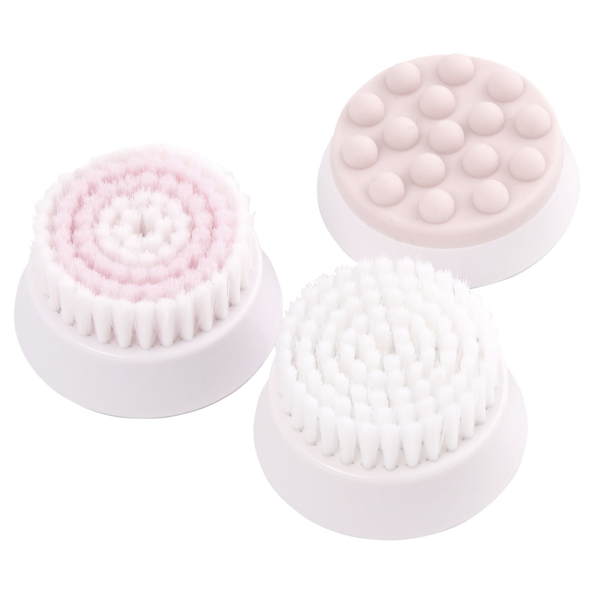 Three-pack of Manicare Sonic Mini® facial cleanser replacement brush heads: sensitive, exfoliating, and massage for ideal skin care.