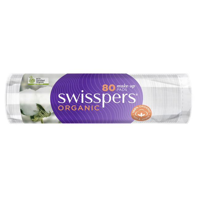 Soft and absorbent Swisspers Organic Make-Up Pads made from 100% organic cotton, ideal for gentle makeup removal.