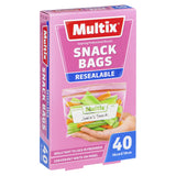 Multix Resealable Snack Bags, 40 pack, 16cm x 10cm, BPA-free with write-on panel, perfect for fresh on-the-go snacks.