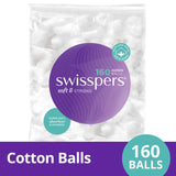 Soft and absorbent Swisspers Cotton Wool Balls in a 160 pack, ideal for beauty routines and gentle cleansing.