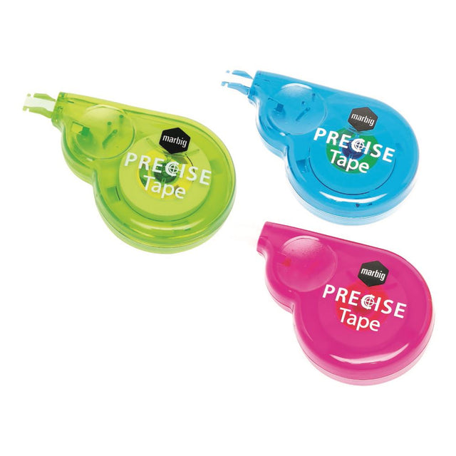 Marbig Precise Correction Tape, 4mm x 8m, features a comfortable grip and allows instant writing on corrected areas.