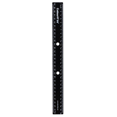 Pack of 24 Colourhide 30cm black rulers with metric markings, designed to fit inside binders for easy access and organization.