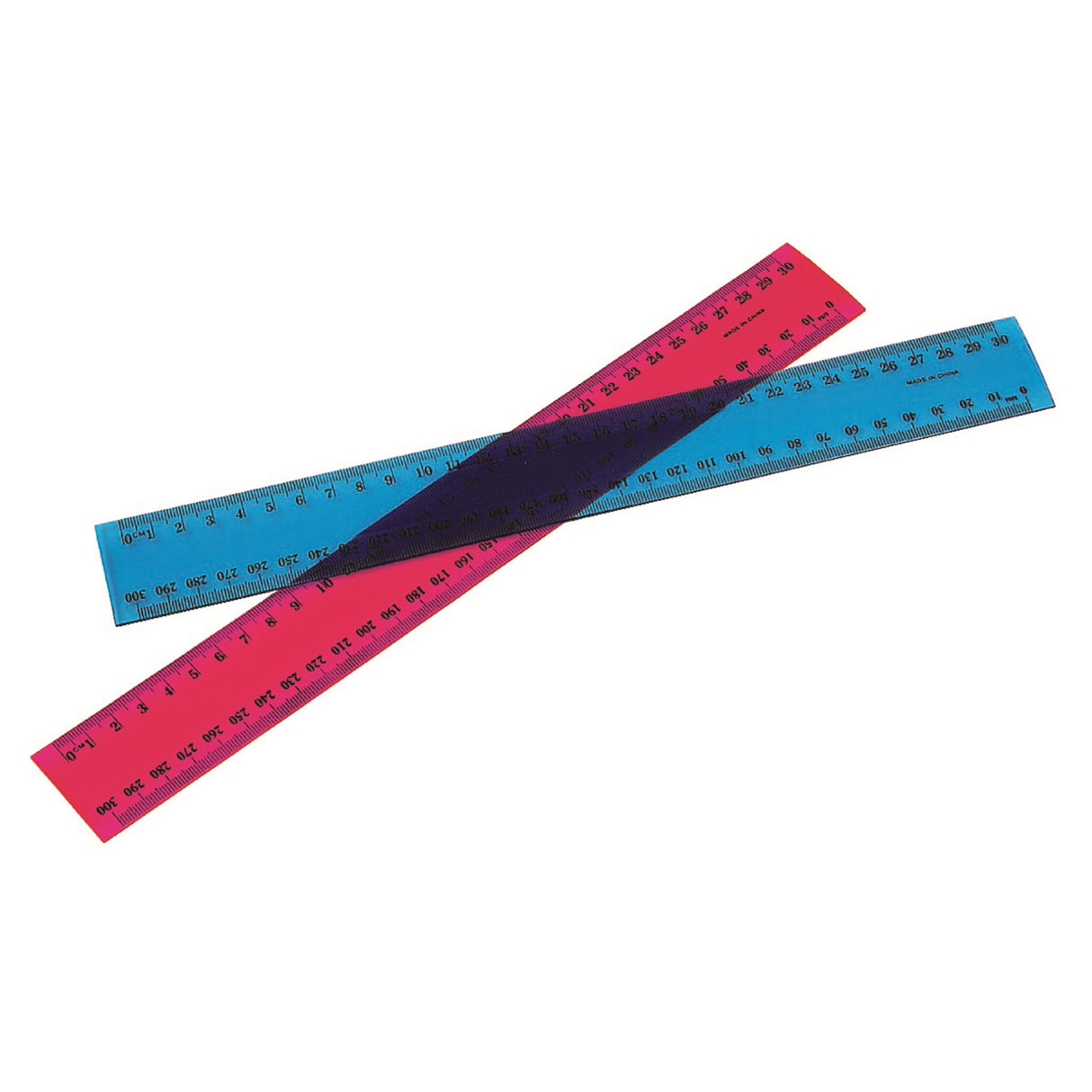 Vibrant 30cm fluorescent plastic ruler showcasing clear metric measurements for precision in workspace or classroom.