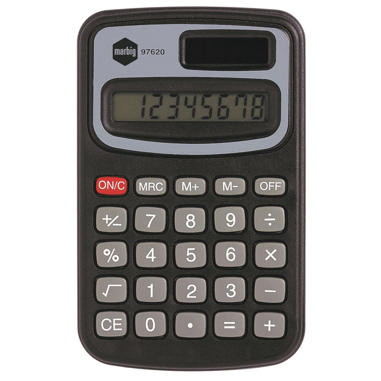 Lightweight Marbig Pocket Mini calculator with 8-digit display, perfect for quick calculations on-the-go.