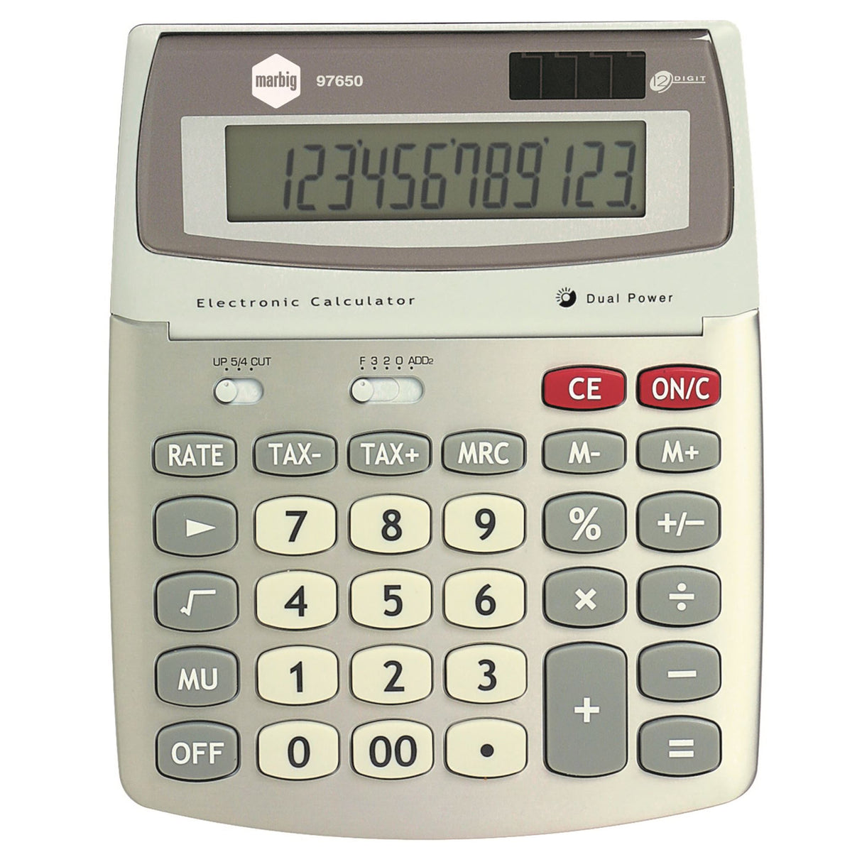 Sleek Marbig 12-digit calculator with GST function, solar power, large display, and full memory for easy financial calculations.