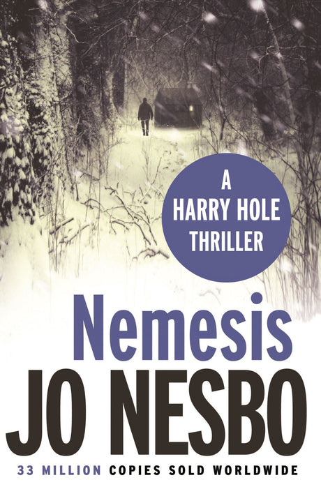 "Cover of Jo Nesbø's 'Nemesis', a gripping Harry Hole thriller with 720 pages of suspense and mystery."