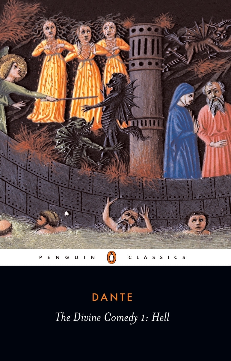 Cover of 'The Comedy of Dante Alighieri', showcasing Dante's journey through Hell guided by Virgil, rich in humor and morality themes.