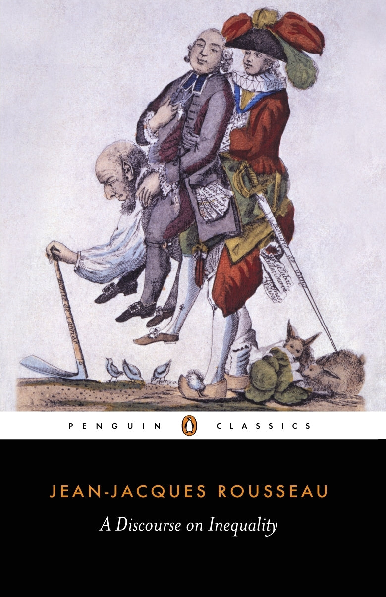 Cover of "A Discourse on Inequality" by Rousseau, highlighting themes of social justice and critiques of modern civilization.