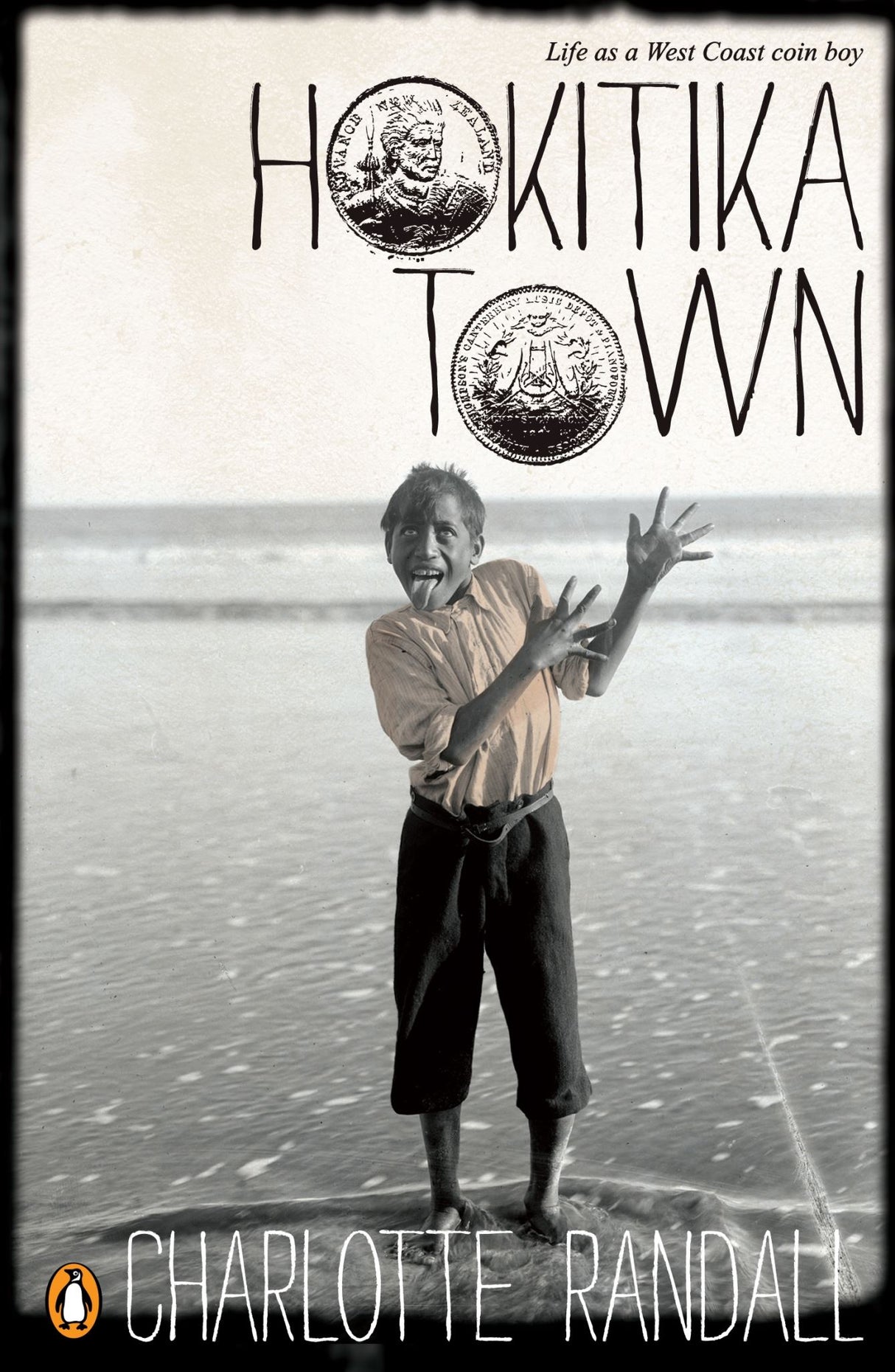 Cover of "Hokitika Town," a historical novel set in 1865 during New Zealand's Gold Rush, featuring young Halfie's intriguing life.