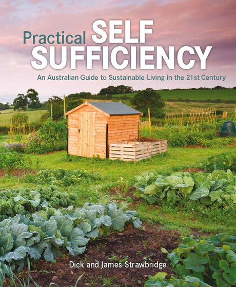 Cover of "Practical Self Sufficiency," a guide to sustainable living in urban Australia with engaging illustrations and practical advice.