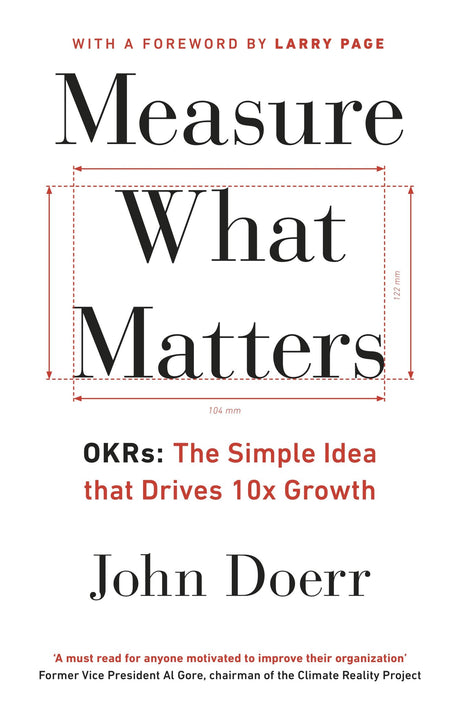 Book cover of "Measure What Matters," exploring OKRs, business strategy, and success stories from leaders like Larry Page and Sheryl Sandberg.