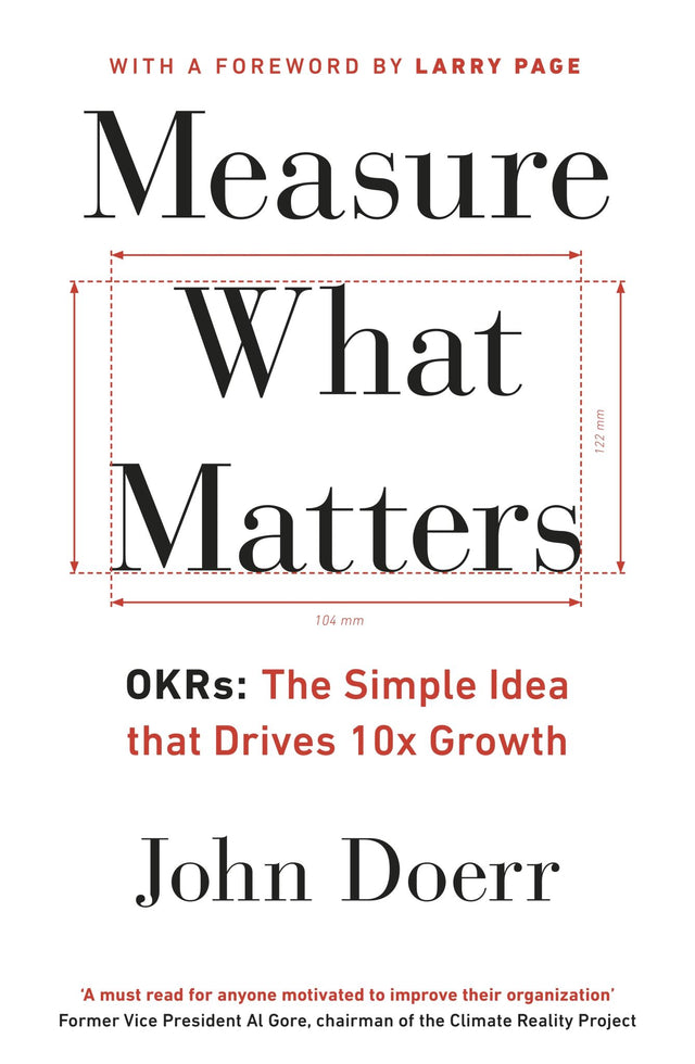 Book cover of "Measure What Matters," exploring OKRs, business strategy, and success stories from leaders like Larry Page and Sheryl Sandberg.