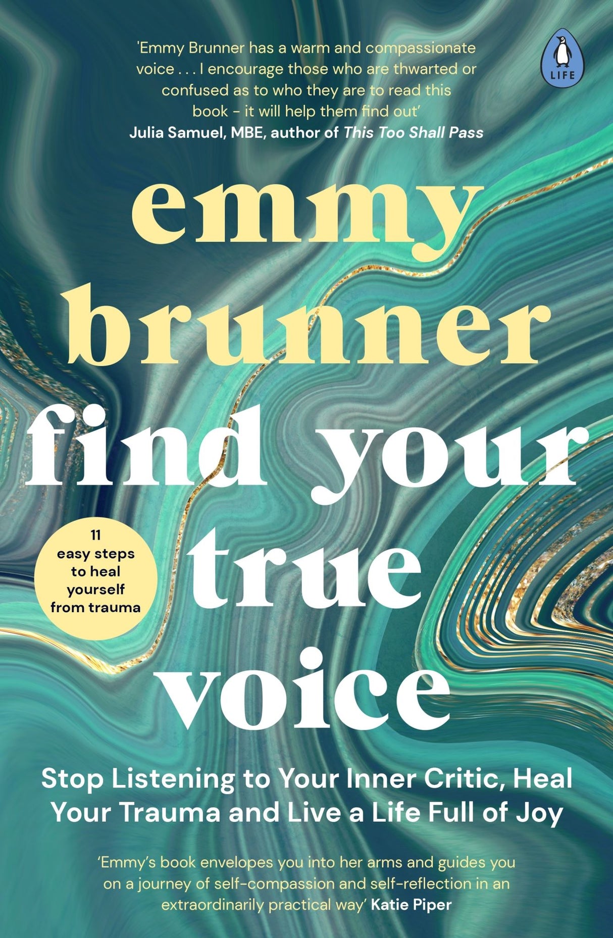 Cover of "Find Your True Voice," a guide by Emmy Brunner for overcoming trauma and achieving emotional healing.