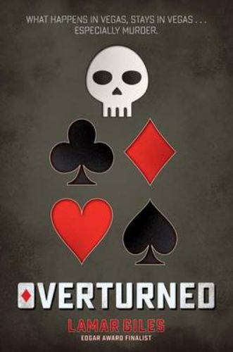 Hardback novel *Overturned*, showcasing a thrilling Las Vegas tale of betrayal, family, and the pursuit of truth.