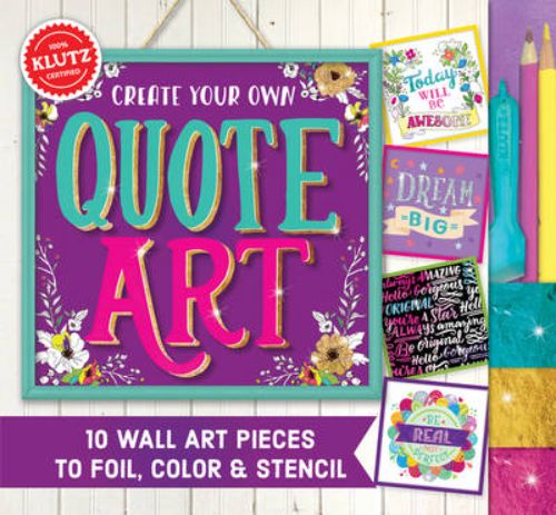 Customizable mixed media quote art kit featuring 11 prints for coloring, stickers, and stencils to inspire creativity.