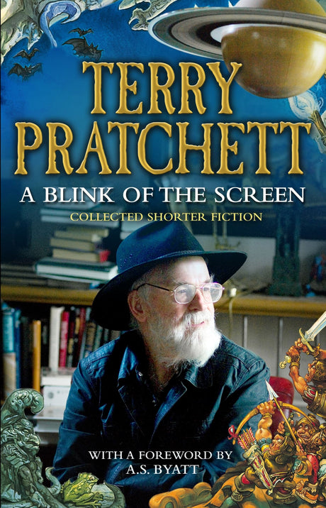 Cover of 'A Blink of the Screen', a Terry Pratchett anthology featuring short stories and illustrations, 368 pages of humor and fantasy.