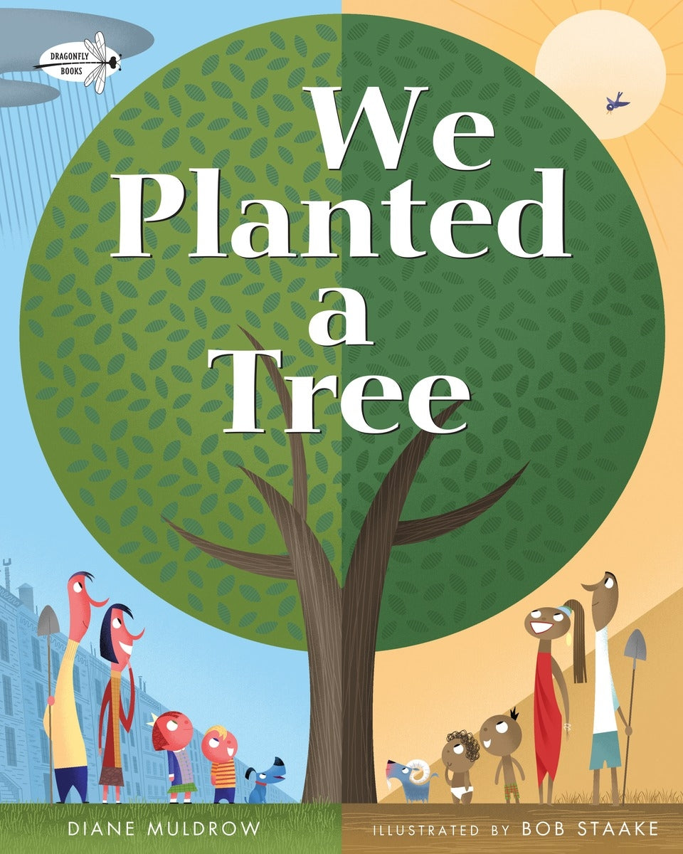 An illustrated children’s book showing families planting trees worldwide, promoting environmental stewardship and sustainability.