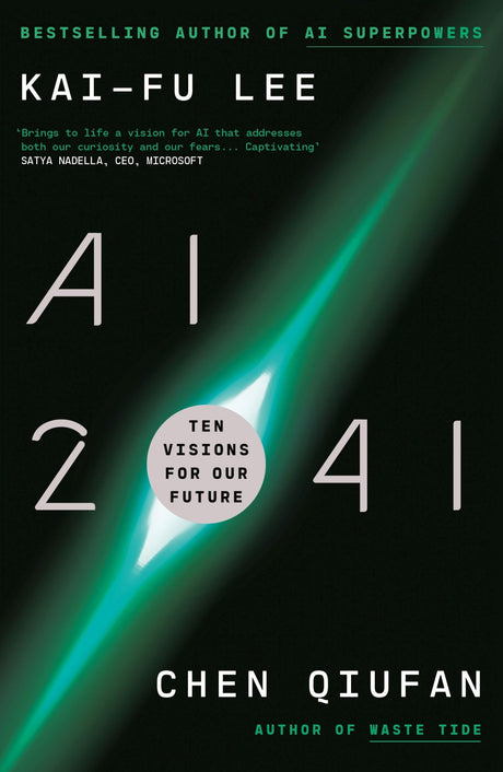 Cover of 'AI 2041', a thought-provoking book exploring future AI impacts on society through storytelling and scientific insights.