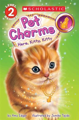 Illustrated cover of "Pet Charms #3: Here, Kitty, Kitty," featuring Molly, Lexie, and a charm bracelet with a cat.
