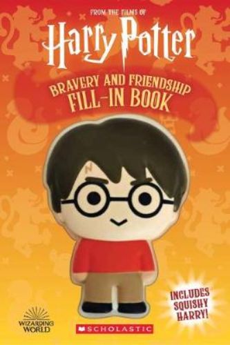 Squishy Harry Potter book cover featuring prompts on friendship, bravery, and creativity for young fans.