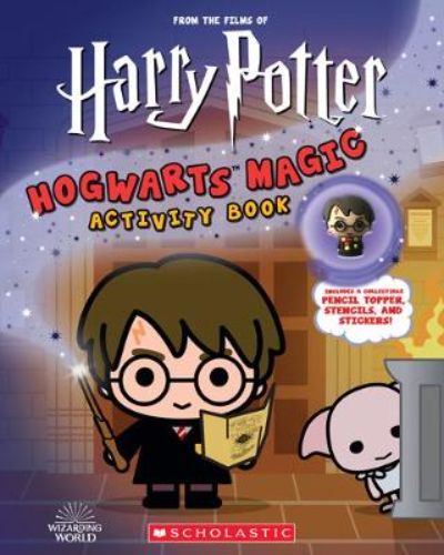 Activity book featuring Hogwarts-themed prompts and a collectible Harry Potter pen topper for creative fans.