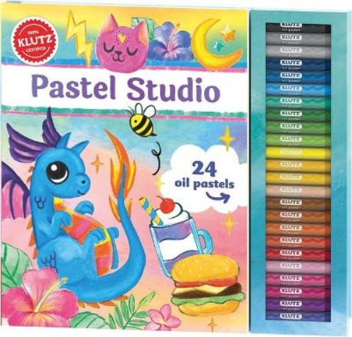 Pastel Studio art kit by Klutz featuring oil pastels, blending sticks, and instructional book for young artists to create vibrant art.