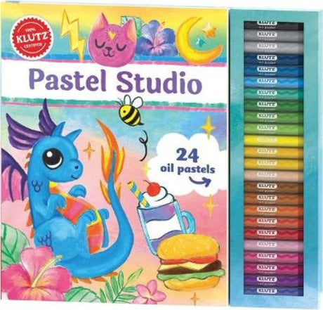 Pastel Studio art kit by Klutz featuring oil pastels, blending sticks, and instructional book for young artists to create vibrant art.