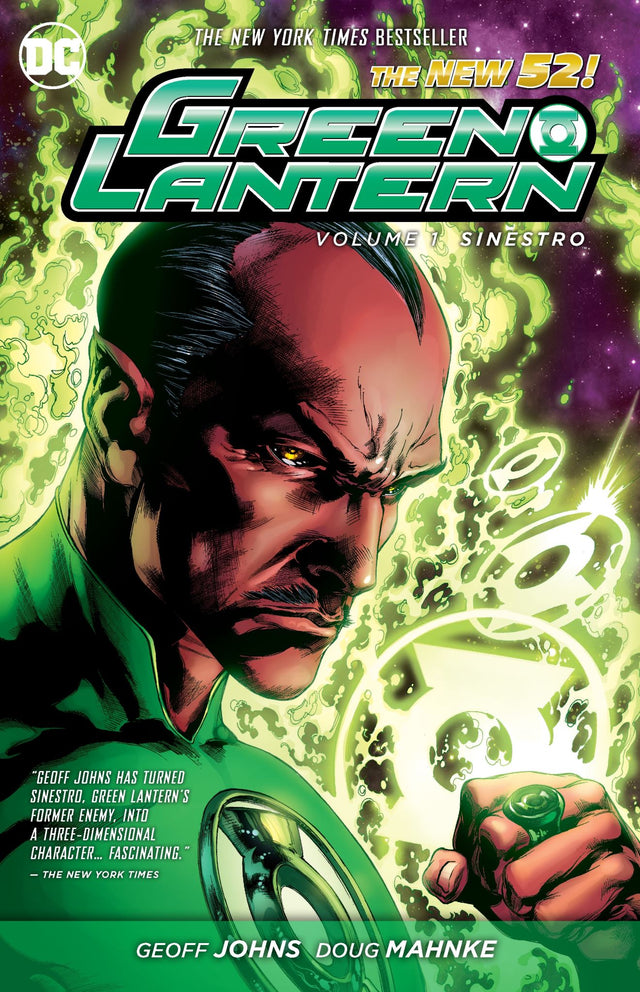 Trade paperback of 'Green Lantern Vol. 1', featuring Hal Jordan and Sinestro, showcasing stunning artwork by Doug Mahnke.