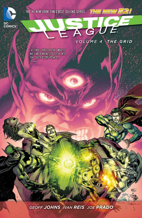 Epic Justice League Vol. 4 graphic novel featuring a war between three leagues, authored by Geoff Johns, 176 pages.