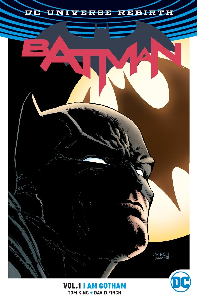 Cover of "Batman Vol. 1 (Rebirth)" graphic novel featuring Batman facing a new adversary in Gotham City.