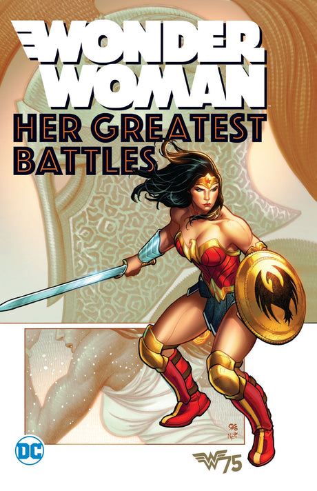 "Trade paperback showcasing Wonder Woman's iconic battles and moments, celebrating her legendary journey and empowerment."