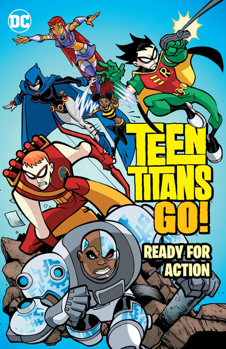 Graphic novel "Teen Titans Go! Ready For Action" featuring Robin, Cyborg, Starfire, Raven, and Beast Boy's adventures.