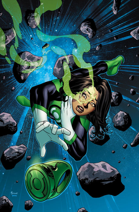 Graphic novel 'Green Lanterns Vol. 5: Out of Time' featuring heroes Simon Baz and Jessica Cruz on a cosmic training mission.