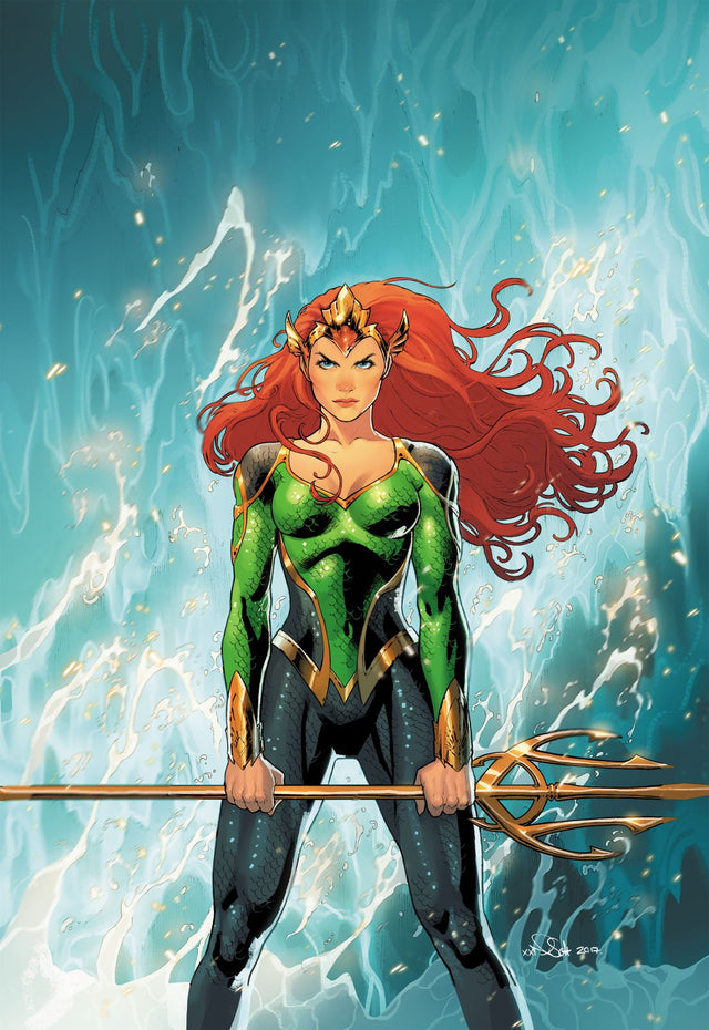 Illustrated cover of 'Mera: Queen of Atlantis' graphic novel, featuring Mera against a vibrant underwater backdrop, showcasing her royal struggle.