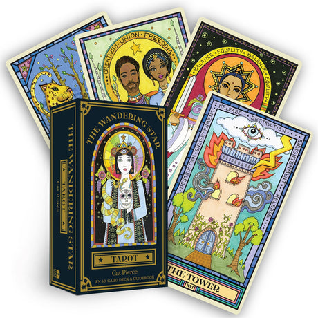 Wandering Star Tarot deck showcasing hand-drawn illustrations that guide seekers on a journey of self-discovery and reflection.