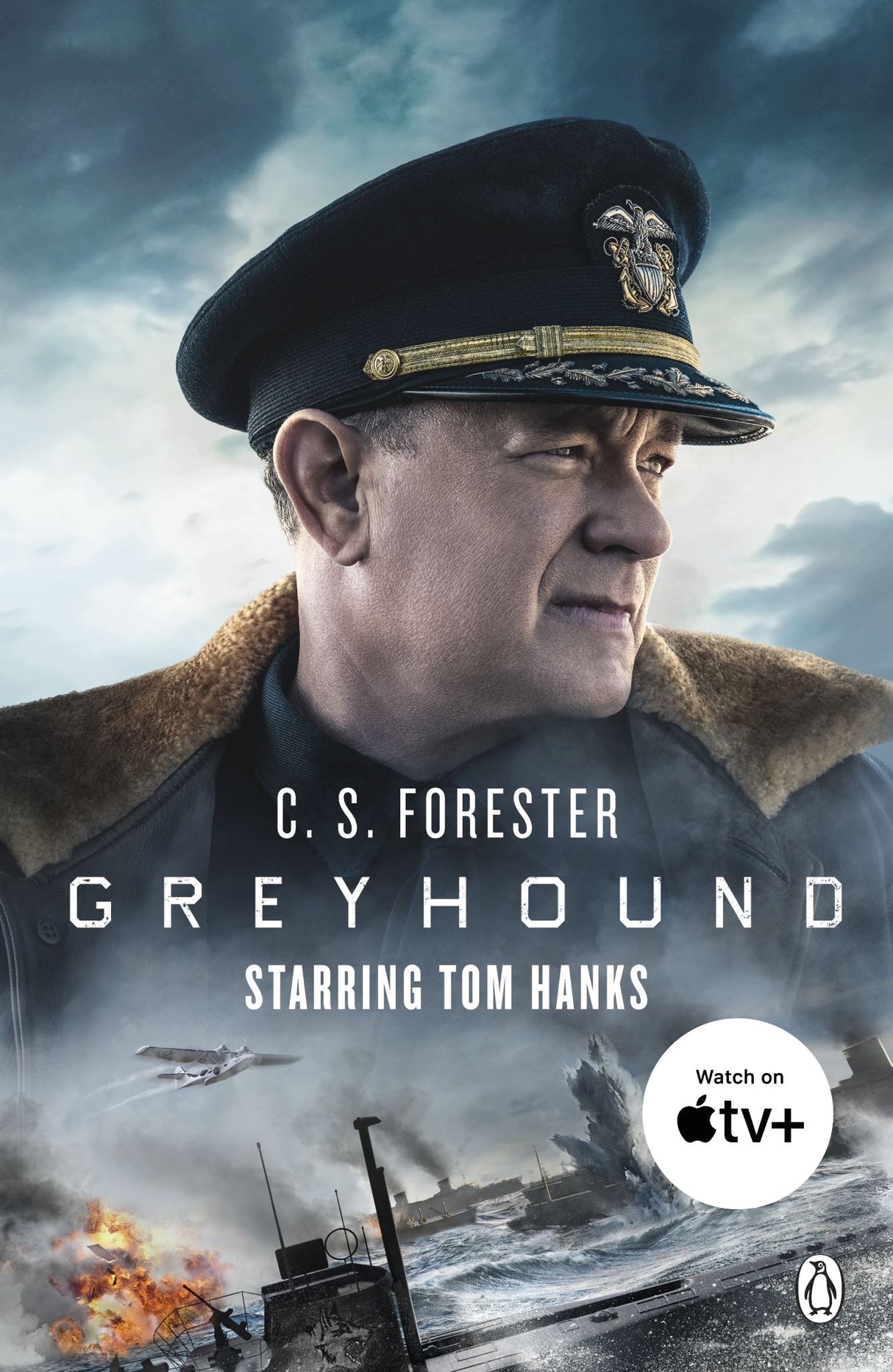 B-format paperback of "Greyhound," a gripping WWII naval warfare novel about Captain Krause's high-stakes mission.