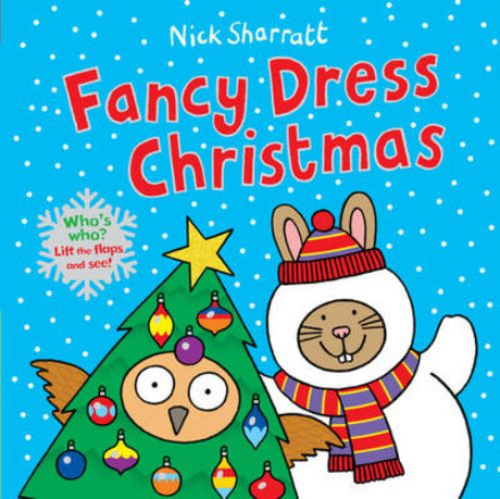 Colorful illustrations of animals in fancy dress costumes, engaging young readers in a festive Christmas story with flaps.