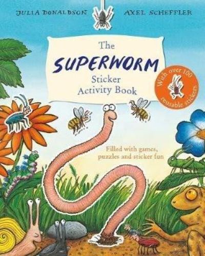 Colorful Superworm Sticker Activity Book featuring engaging puzzles, stickers, and games for children’s creative play.