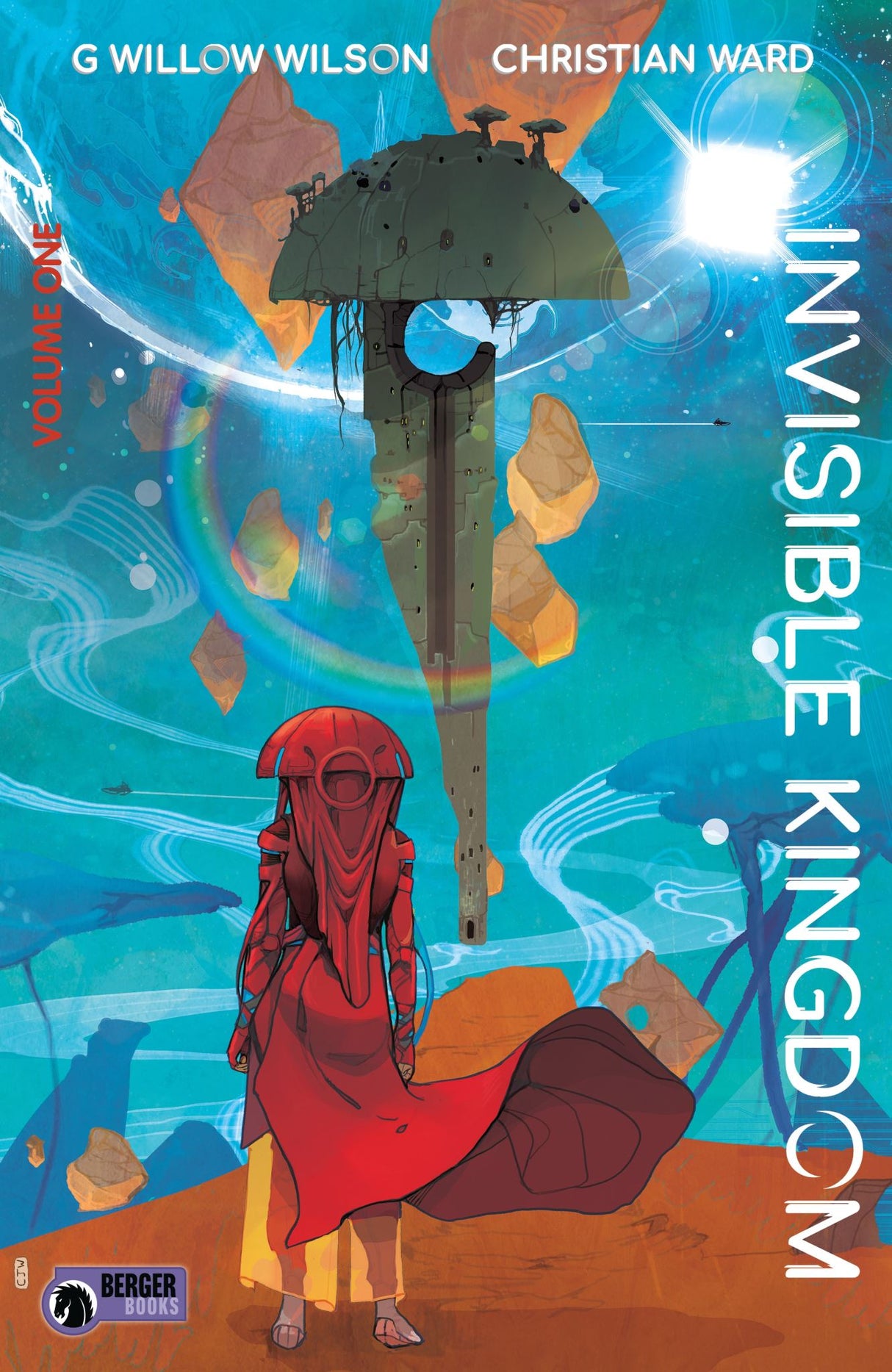 Graphic novel "Invisible Kingdom Volume 1" showcasing captivating characters and stunning art amidst a cosmic conspiracy.