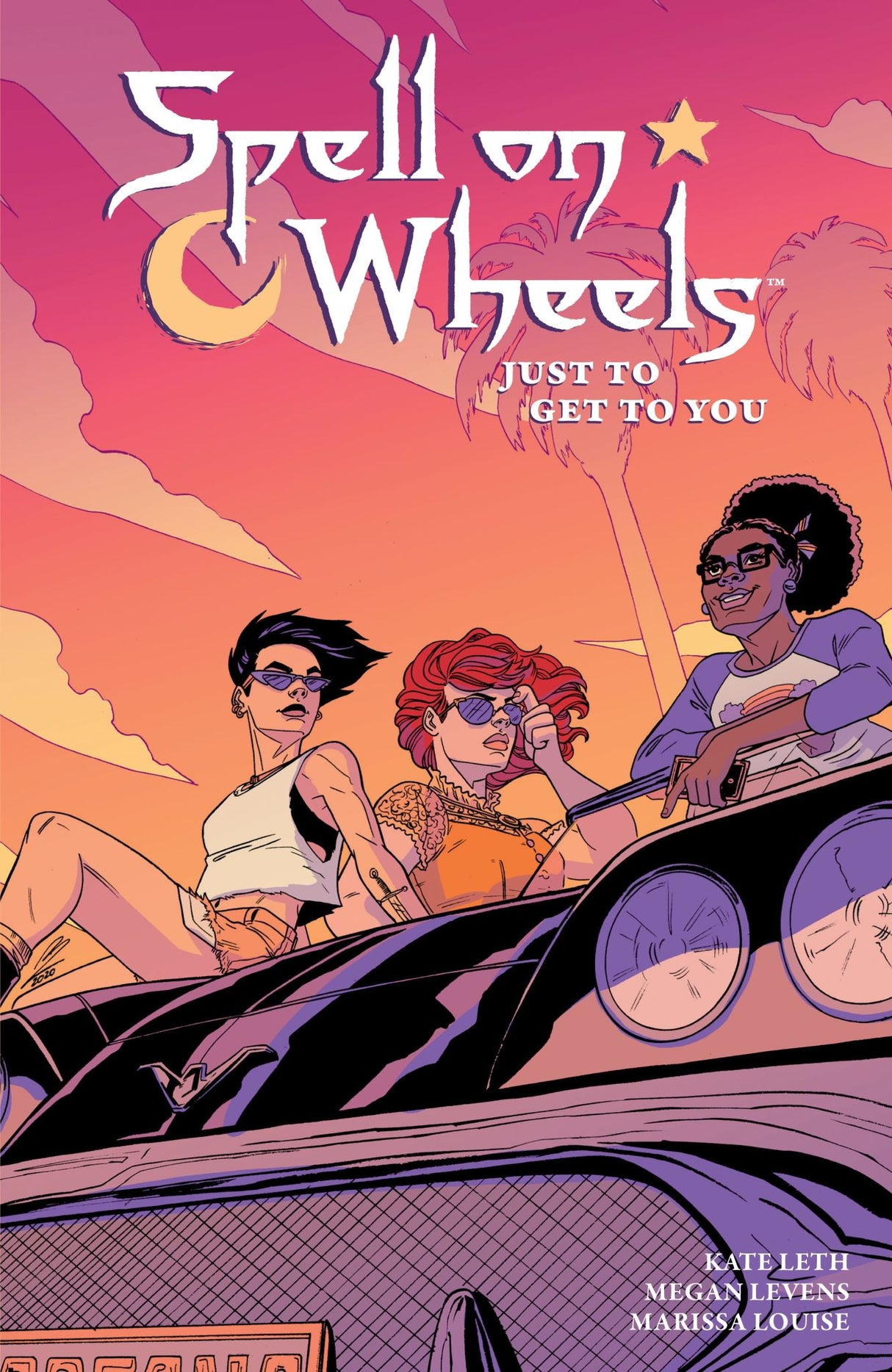 Graphic novel cover of *Spell on Wheels Volume 2*, featuring witches on a mystical journey through the Southwest.